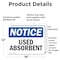 Signmission Used Absorbent, 18 in W x Rectangle, Vinyl Decal OS-2PACK-NS-D-1218-L-18820 - alternate 4